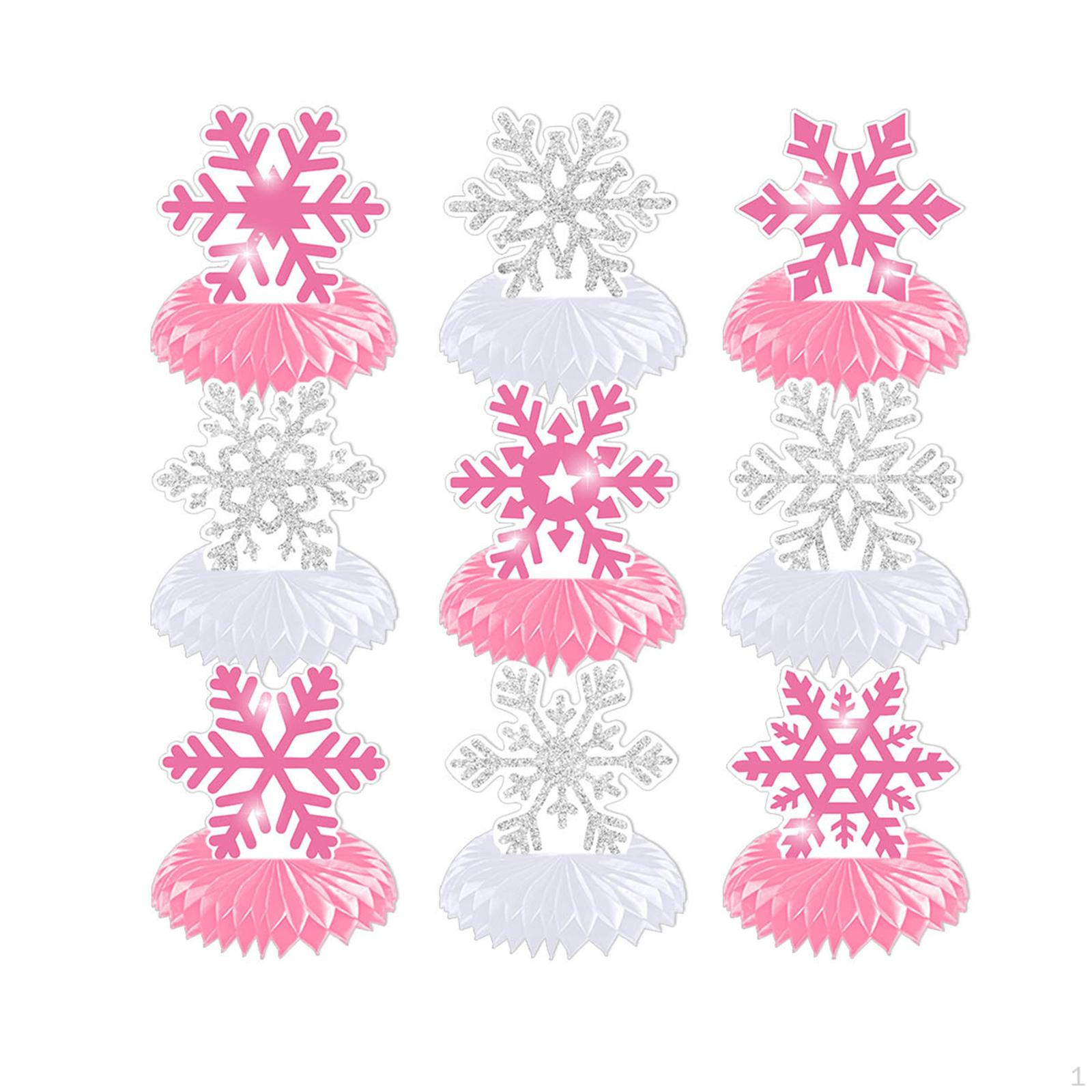 

9 3D Honeycomb Snowflake Centerpieces, Winter Party Decorations for Celebrations рожевий