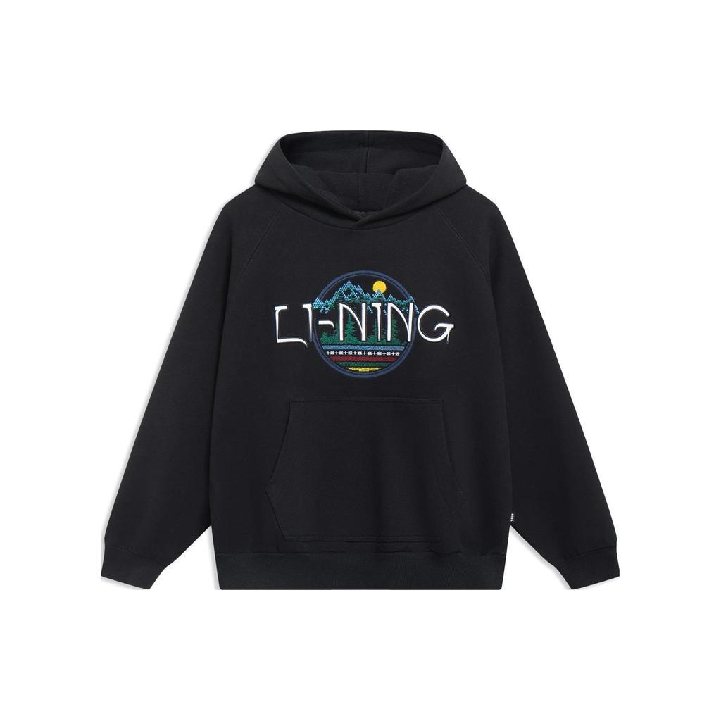 Li Ning Letter Embroidery Loose Pullover Hoodie Unisex hoodies Black AWDT257-1