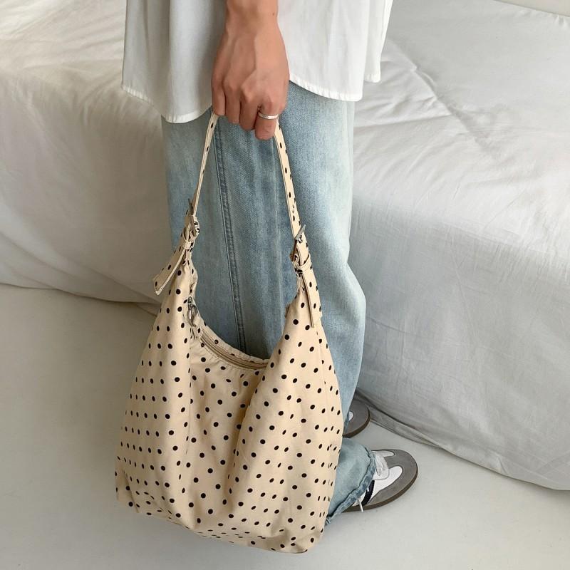 Korean 2025 New Wave Dot Commuter Bag Tote Large Capacity Girl's Artistic Style One Shoulder Underarm