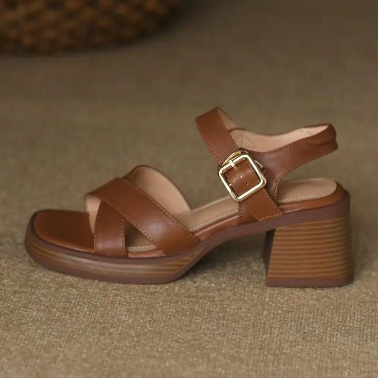 

Сандалии-де-пунта-куадрада для женщин, сапатос-де-такон медио-груэсо, Пунта-абьерта, комодос, комбинация со всем, мода, верано, 34 коричневый