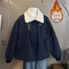 Korean Style Fleece-Lined Lamb Wool Stand Collar Jacket for Women - Autumn/Winter