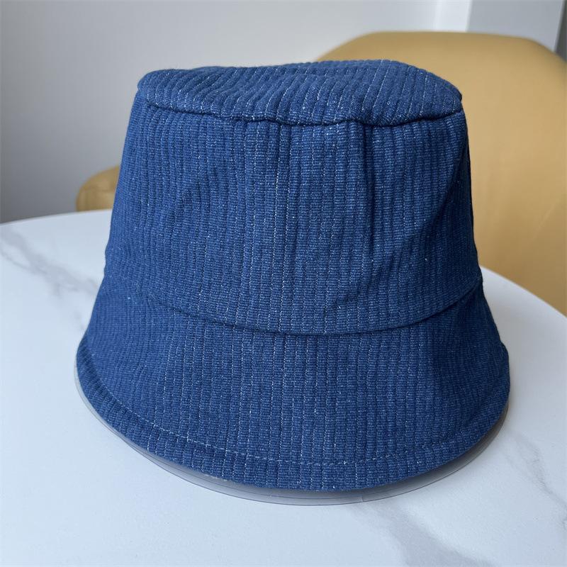 Four seasons denim bucket hat female face small plain face cover basin hat micro horn bucket hat outdoor sun hat