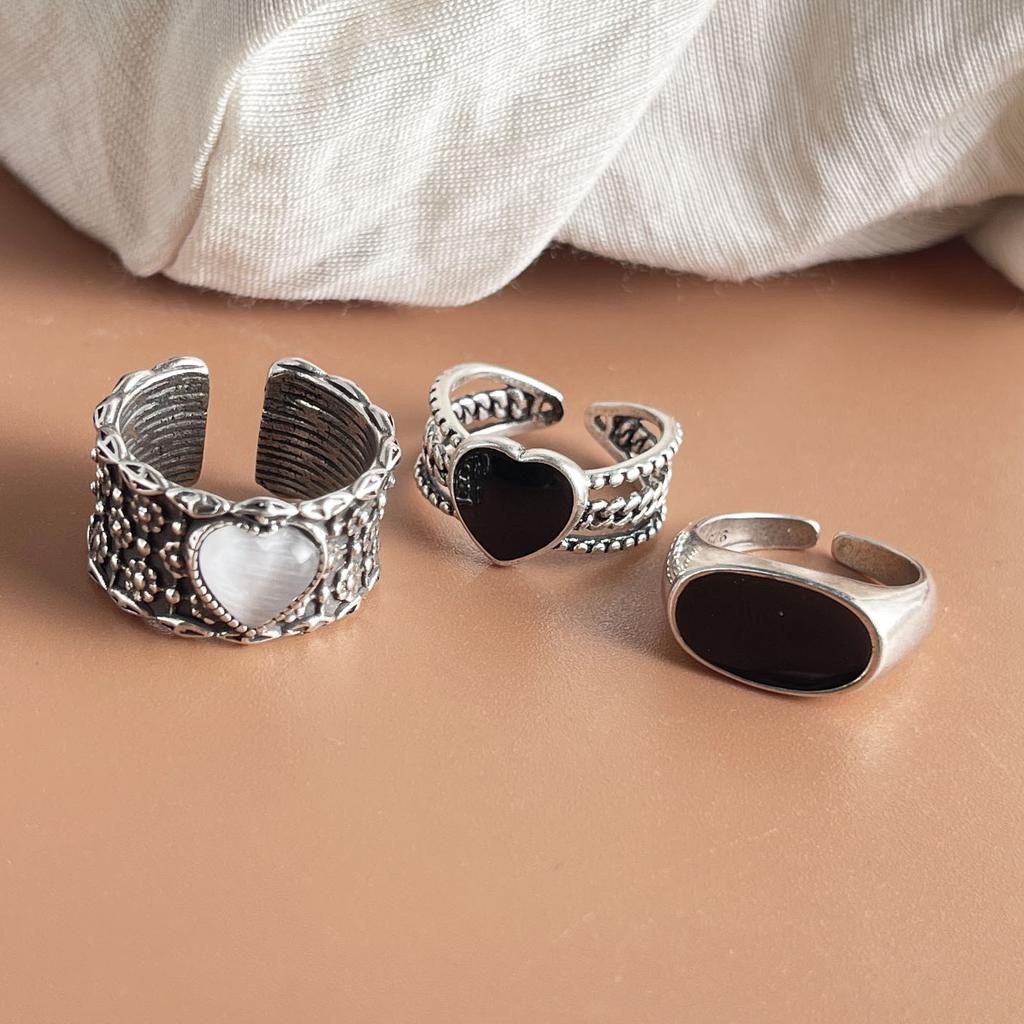 925 Sterling Silver Rings For Women Geometric Fine Jewelry Finger Adjustable Wide Flower Retro Ring For Party Birthday Gift
