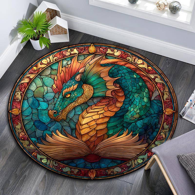 Dragon Round Area Rug,Carpet Rug for Living Room Bedroom Sofa Playroom Decor,Non-slip Floor Mat