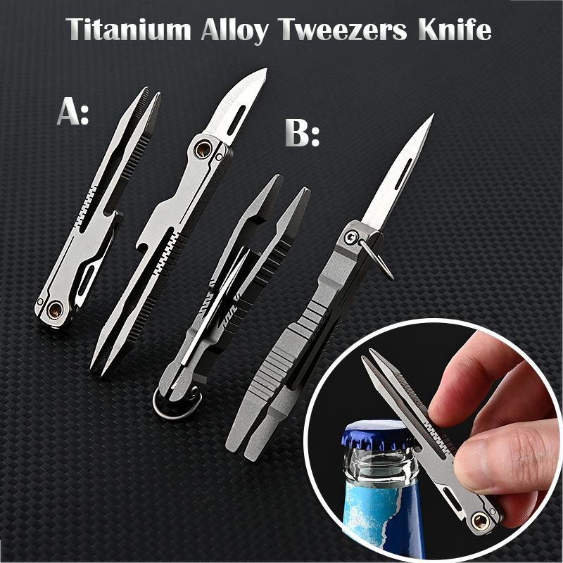 Titanium Alloy Knife Multifunctional Tweezers D2 Blade Outdoor EDC Portable Tool Flat Head Eyebrow Repair Fixture Unpacking Tool