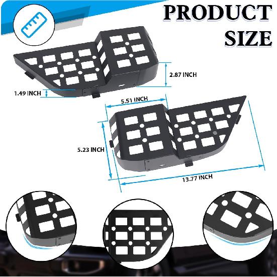 Metal Rear Door Storage Pockets Compatible With 2018-2025 Jeep Wrangler JL JLU JT Side Organizer Storage Box Replace Sagging Nets