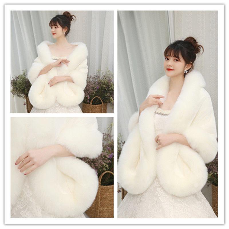 

Hi mother winter bride imitation fox hair shawl wedding dress cape dress cheongsam imitation fur cape coat white large size