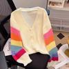 Regenbogen gestreifter Strick-Cardigan für Damen Teenager Gemütlich Weich Mohair Knopfleiste Pullover Jacke Winter Herbst Y2K Outfit