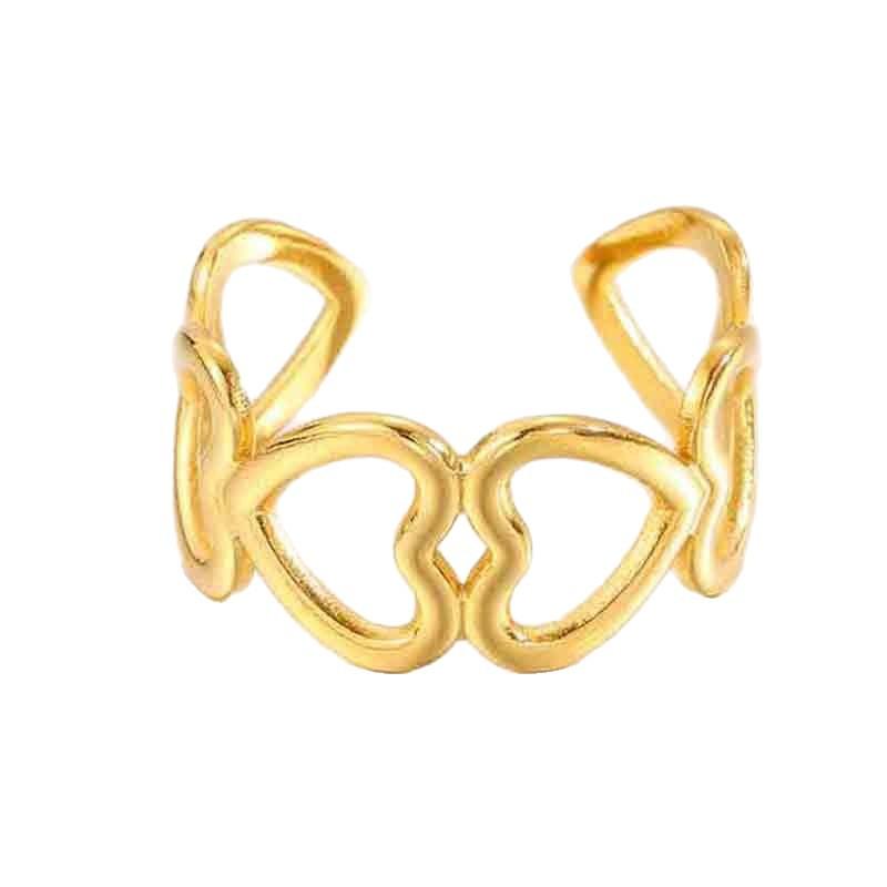 Popular Fashion Stainless Steel Heart-shaped Open Ring for Women, Light Luxury, Niche, High-end Style Finger Ring, 18K Gold Ring