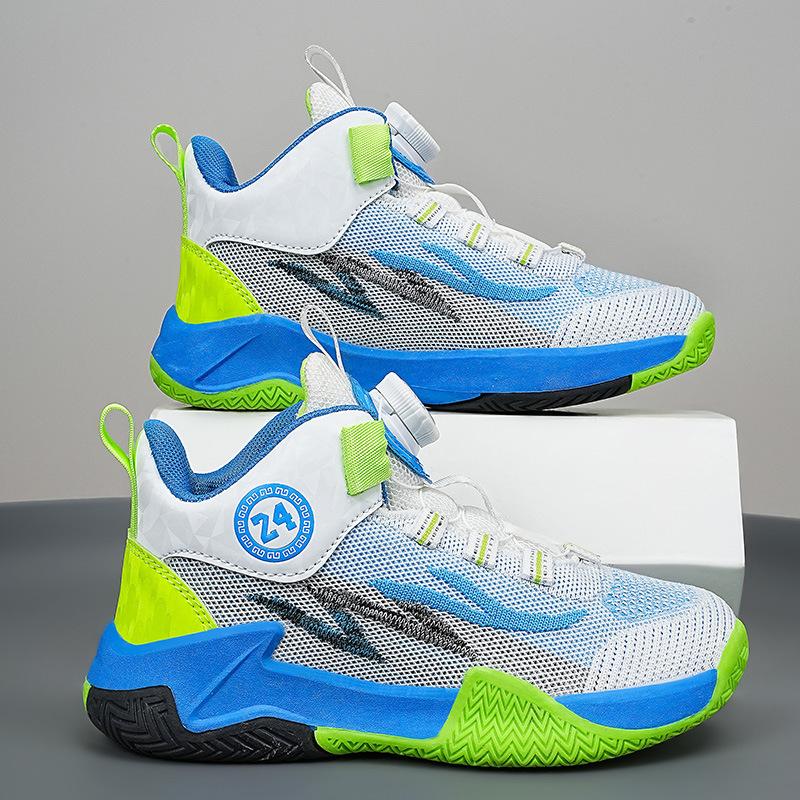 Children's sneakers 22 spring and autumn flying woven screw buttons children's primary school students mesh breathable basketball shoes c