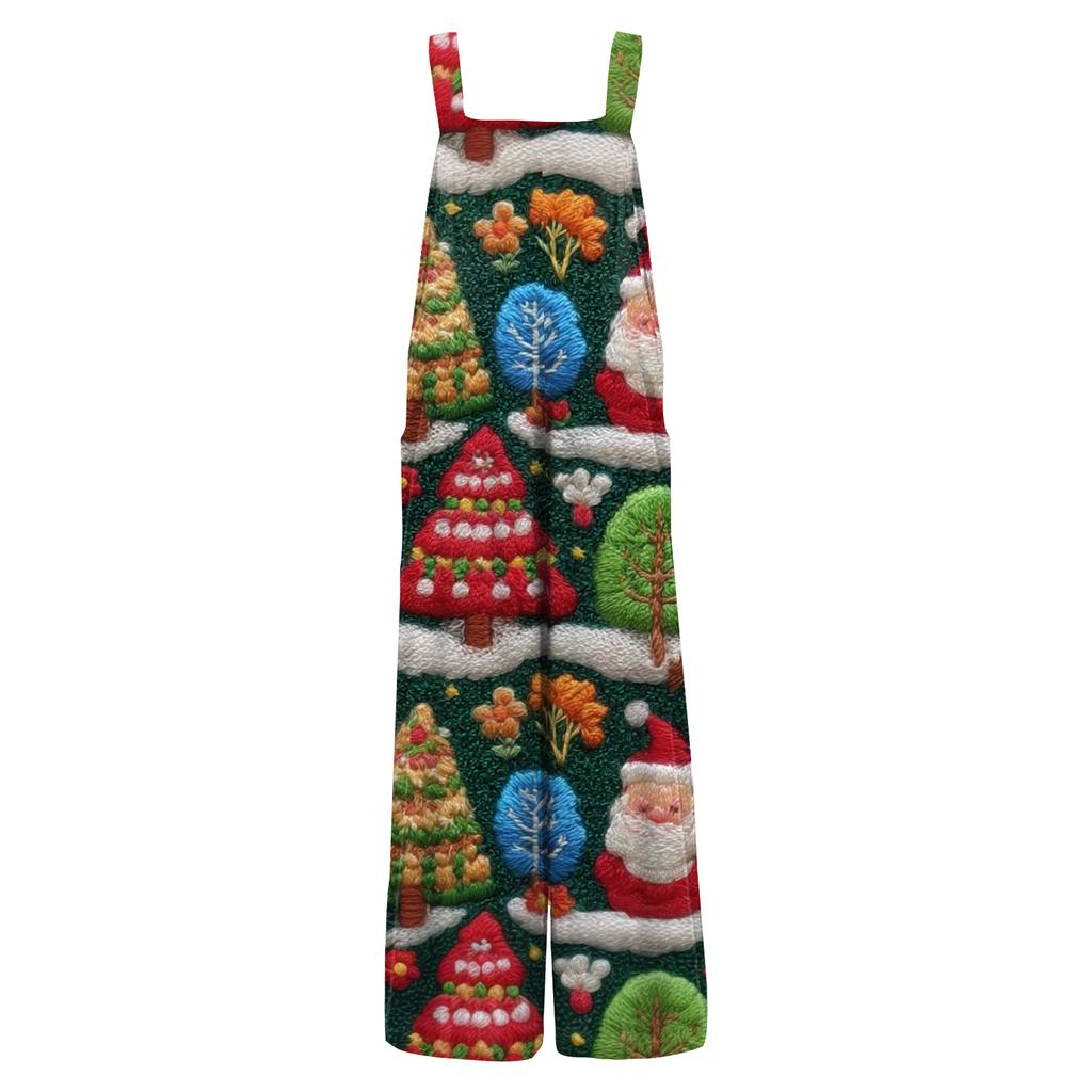 Women's Casual Jumpsuit Sleeveless Christmas Printed Cotton Jumpsuit