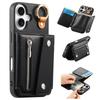 Premium Business Foldable Wallet Case with Ring & Shockproof PU Leather Phone Cover with Card Slots, Zippered Coin Pocket & Stand for iPhone/Samsung
