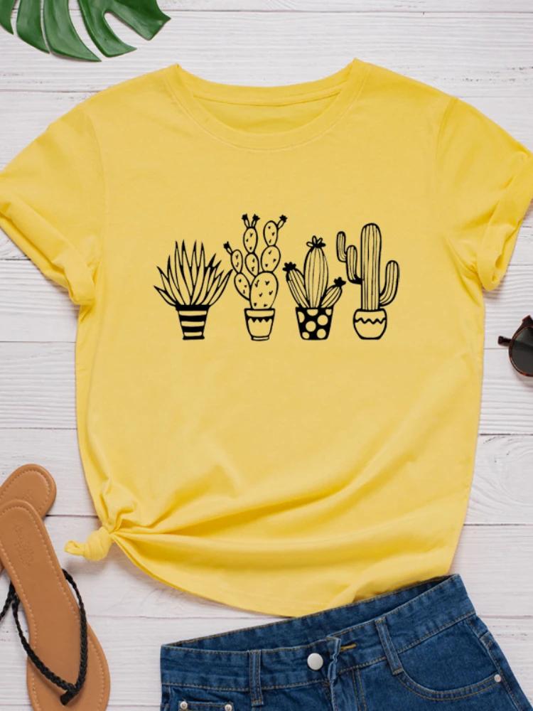 Plant Cactus Print Women T Shirt Short Sleeve O Neck Loose Women Tshirt Ladies Tee Shirt Tops Clothes Camisetas Mujer