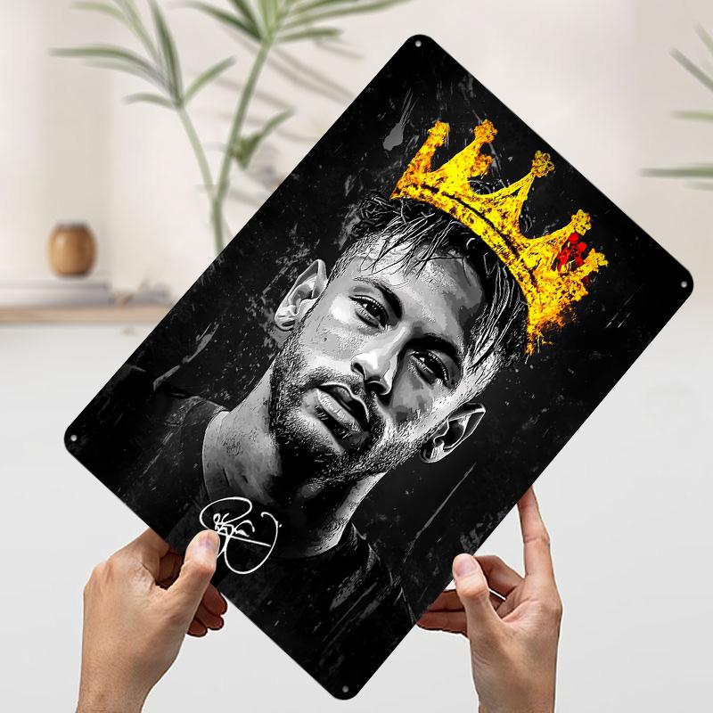 Neymar Jr. King Portrait (Vector Art) Metal Poster Customized Wall Art Retro Vintage Tinplate Signs for Man Cave Bathroom Decor