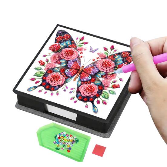 DIY Note Box Diamond Art Kit Sticky Note Holder Craft Set Diamond Art Project Memo Pad Holder DIY Kit for Gift And Home Office Desk Decor