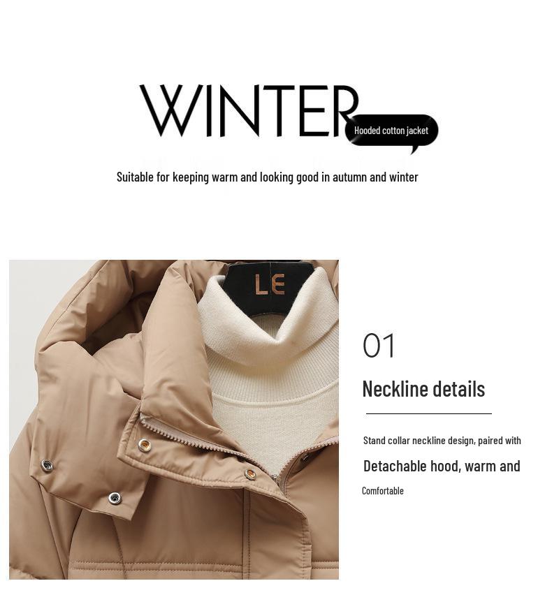 2024 Women's Winter Mid-Length Korean-Style Down Jacket with Detachable Hood