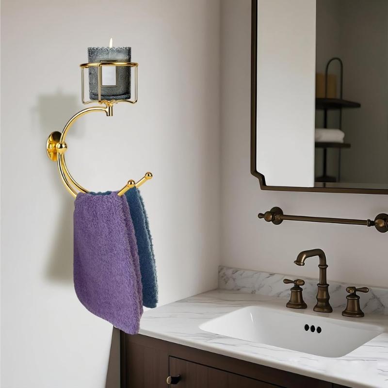 Rustics Inspire Towel Rack With Integrated Candle Holder for Farmhouses or Bohemians Home Decoration