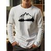 Spring and Autumn Round Neck 3D Mountain Reflection Pattern Printed Top Fashionable Casual Long Sleeved Men's T-shirts