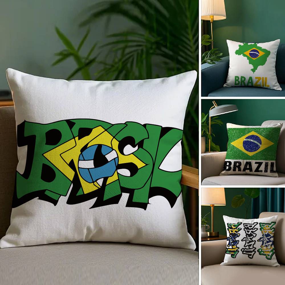 Flag of Brazil Cool Pillow Case Sofa and Living Room Decorative Cushion Covers Dust-proof and Mite-proof Invisible Zipper