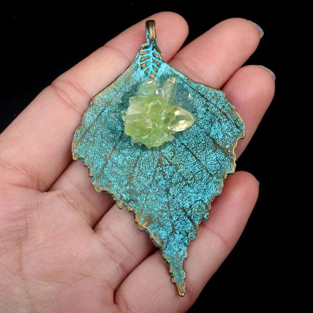 Women Pendant Natural Stone Crystal Zinc Alloy Leaf-Shaped Pendant For Jewelry Making DIY Necklace Accessory