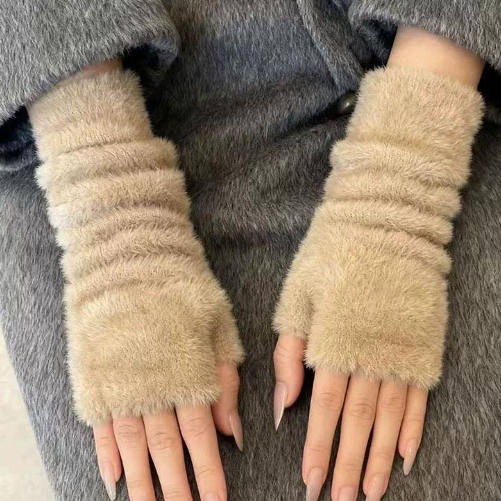 Breathable Korean Style Knitted Warm Sleeves Hole Y2k Long Fingerless Sleeves Elastic Spicy Girl Warm Arm Covers Streetwear