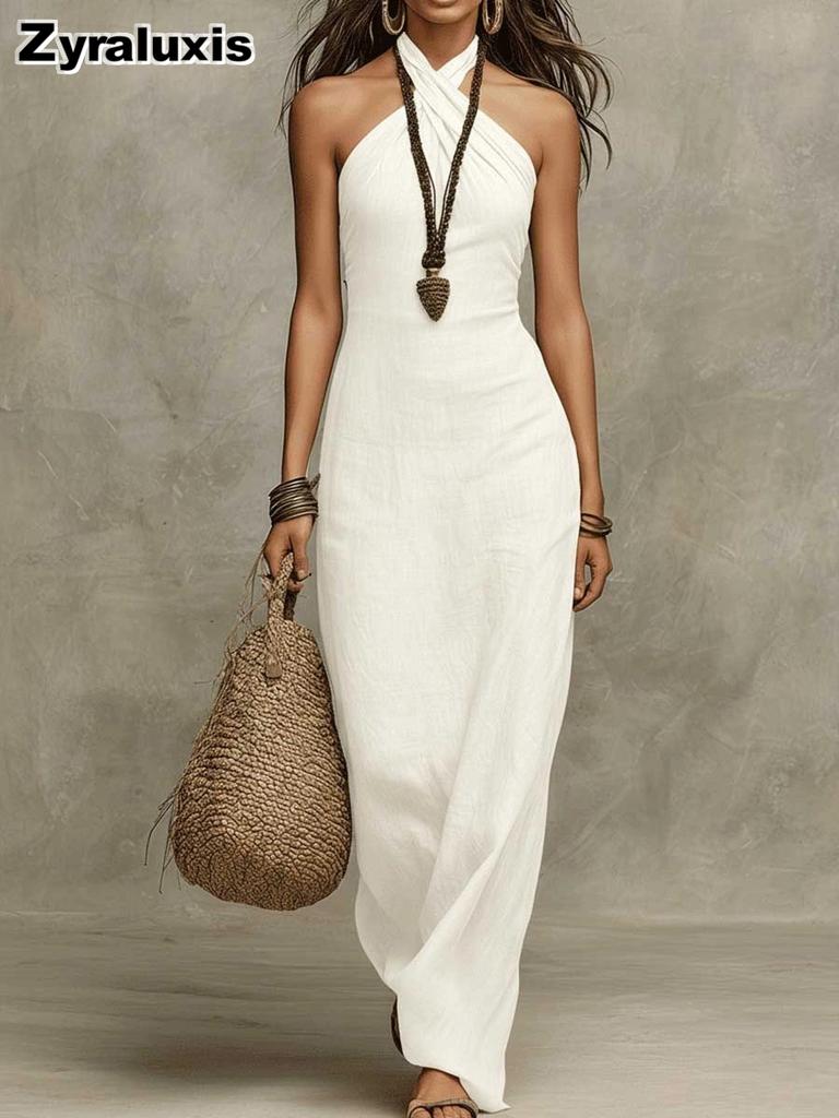 New Women Slim Fit Elegant Evening Bodycon Sleeveless Halter Dress for Women Summer