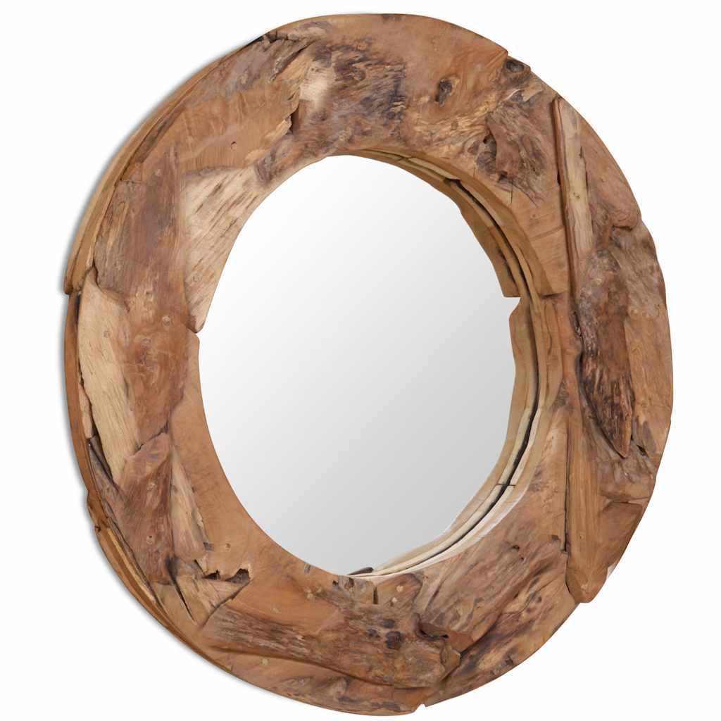 Vidaxl Decorative Mirror, Teak Wood, 80 Cm, Round