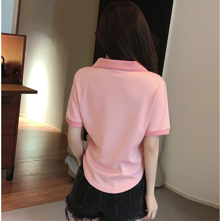 Summer irregular Letter embroidery t shirts Women‘s polo collar Short-sleeve T-shirt casual loose Elastic y2k Tops women clothes