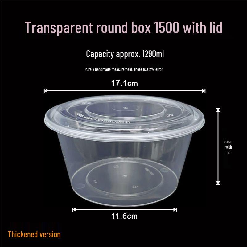 Round Transparent Plastic Takeaway Lunch Box with Lid - Thickened Disposable Bento Soup Bowl