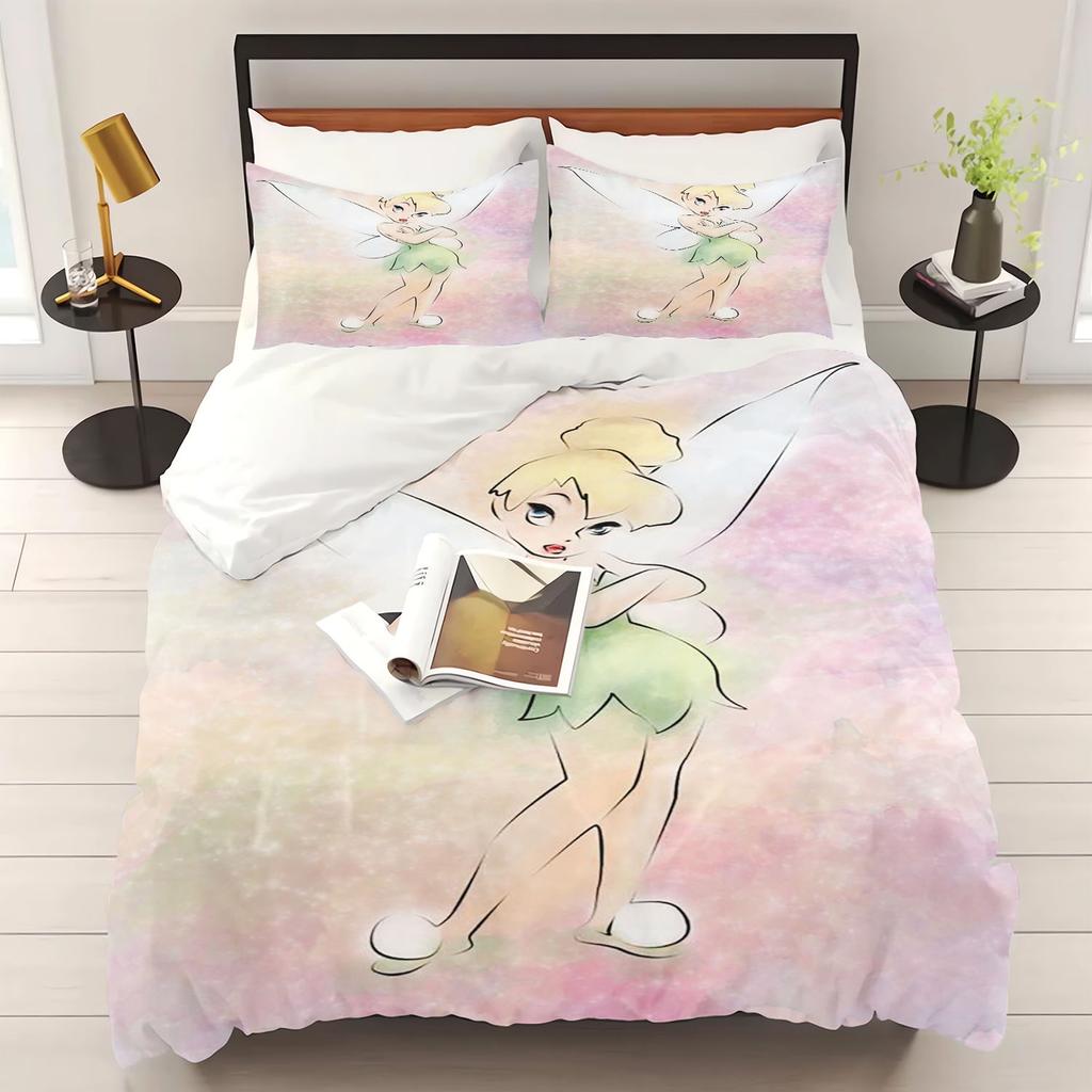 Elf Cartoon Tinkerbell Bettbezug Bettwäsche Set 100% Polyester Niedlich Bedruckt Hautfreundlich Atmungsaktiv Heimtextilien Anime