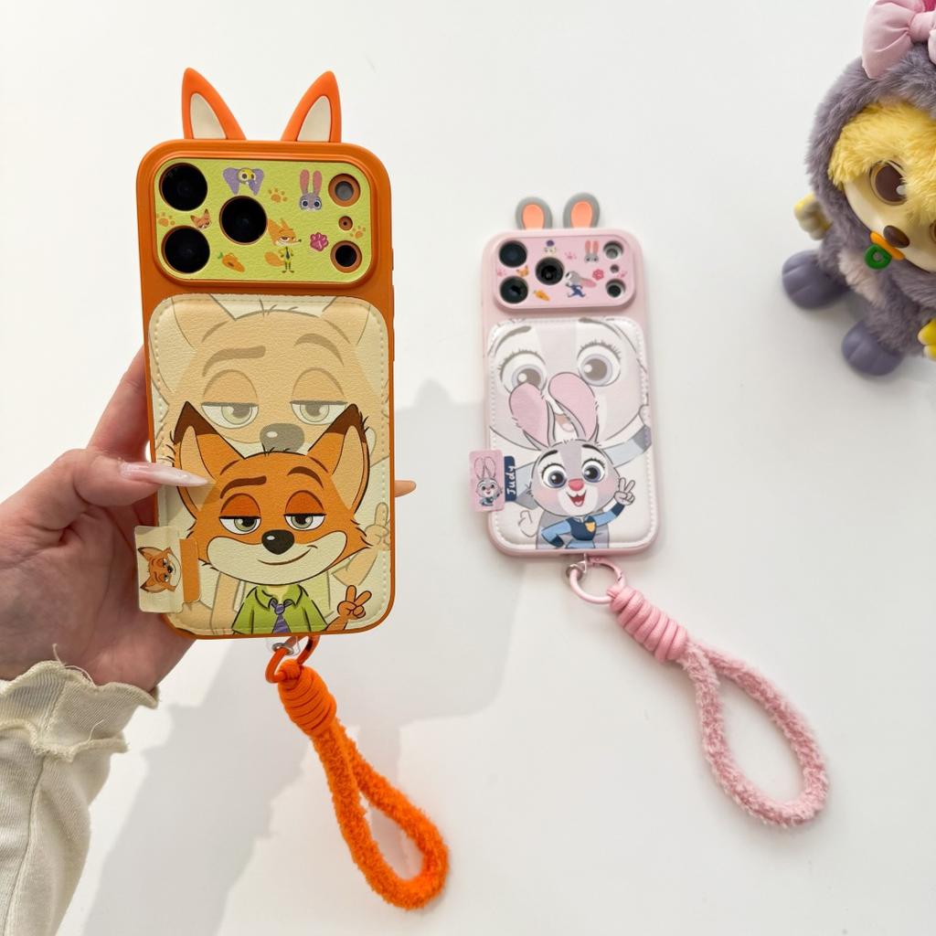 Cute Cartoon 3D Ears Nick & Judy Phone Case For 17 17Pro 17 ProMax 16 15 14 Pro Max 14 15 16 Plus Phone Cover