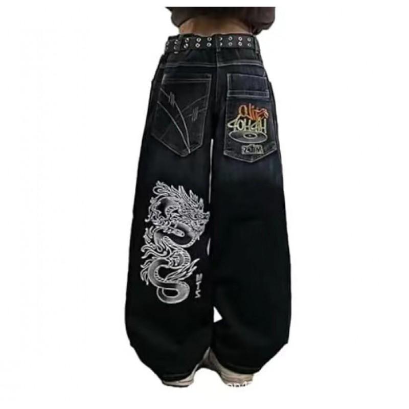 Pantalones Vaqueros Góticos Y2K para Hombre Corte Recto Holgado Estilo High Street Vaqueros de Algodón Juventud
