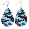 Army Green Camouflage Pu Leather Earrings Water Drop Shape Double-Sided Printing For