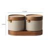 JUSTINLAU Japanese Ceramic Seasoning Jar Spice Container Bamboo Lid Spoon Household Oil Pot Seasoning Bottle Tray Kitchen Tool
