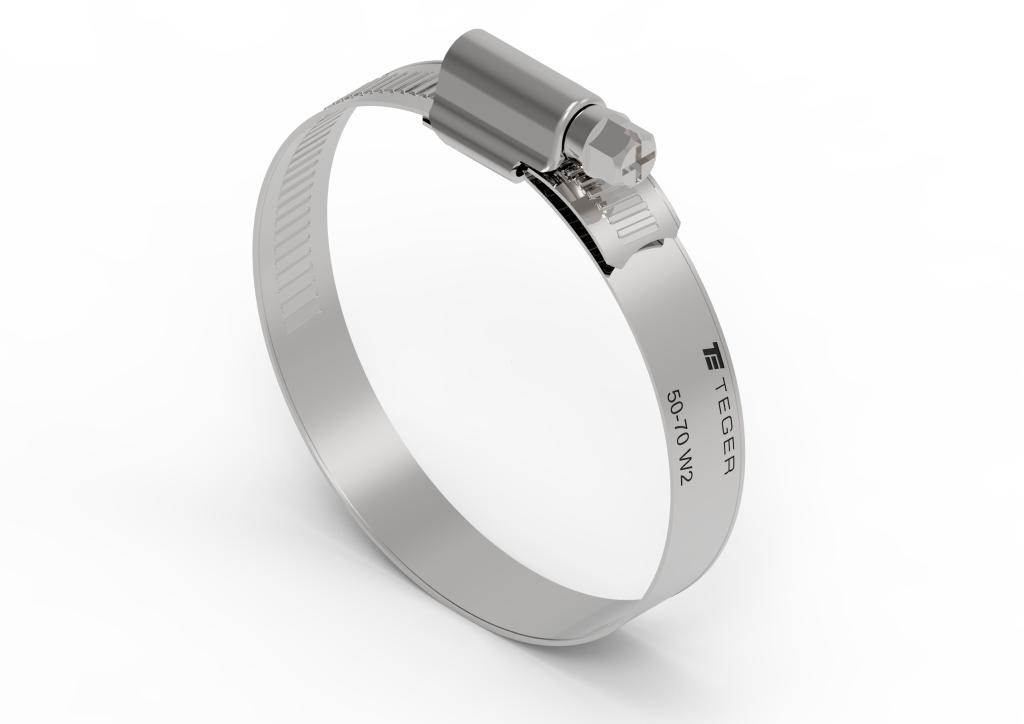 Reinforced Hose Clamp 50-70 Worm Drive (W2 Clamp - Stainless Steel) Width 12mm Teger ( Sold In 25s )