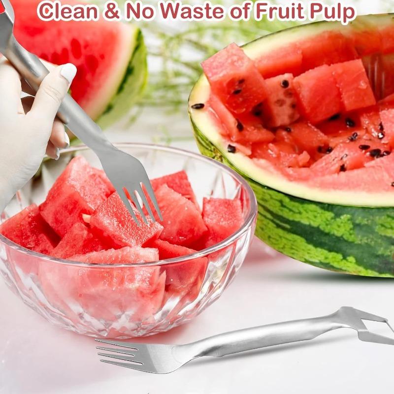 Kitchen Watermelon Fork Slicer - Stainless Steel 2-in-1, Portable Watermelon Fork, Watermelon Slicer Tool, Fruit Cutting Gadget