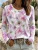 2026 Herbst Neues Damen Langarm Rundhals Lässiges T-Shirt mit Buntem Blumendruck Pflanzenelementen Outdoor Chic Top