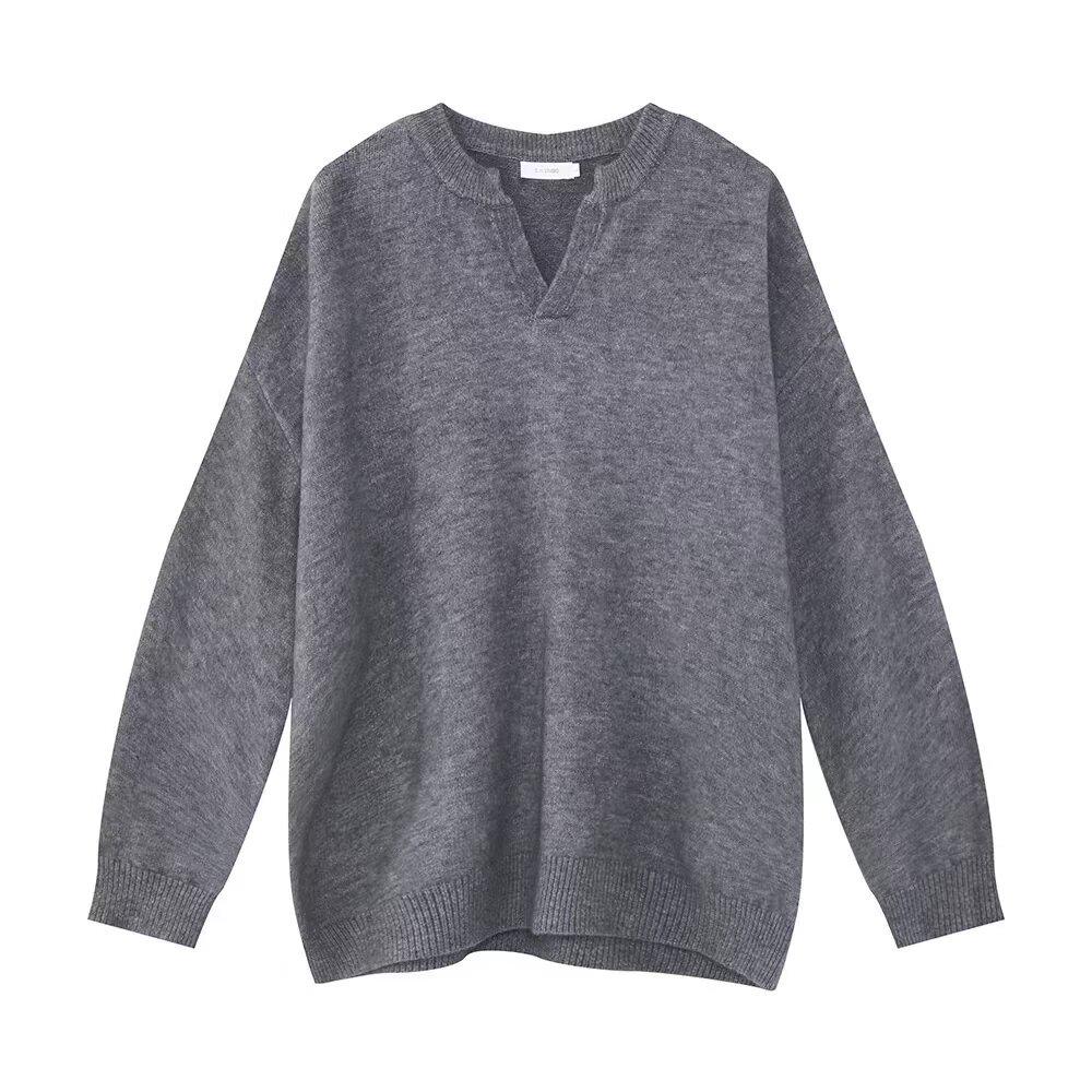 Unisex V-Neck Retro Japanese Sweater, Autumn 2025 Edition - Trendy Couple's Knitwear in High-End Lazy Style