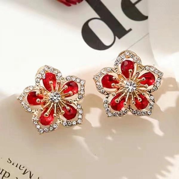 

Autumn and winter fashion simple high-end women s accessories pink petal zircon stud earrings niche light luxury temperament jewelry ears красный