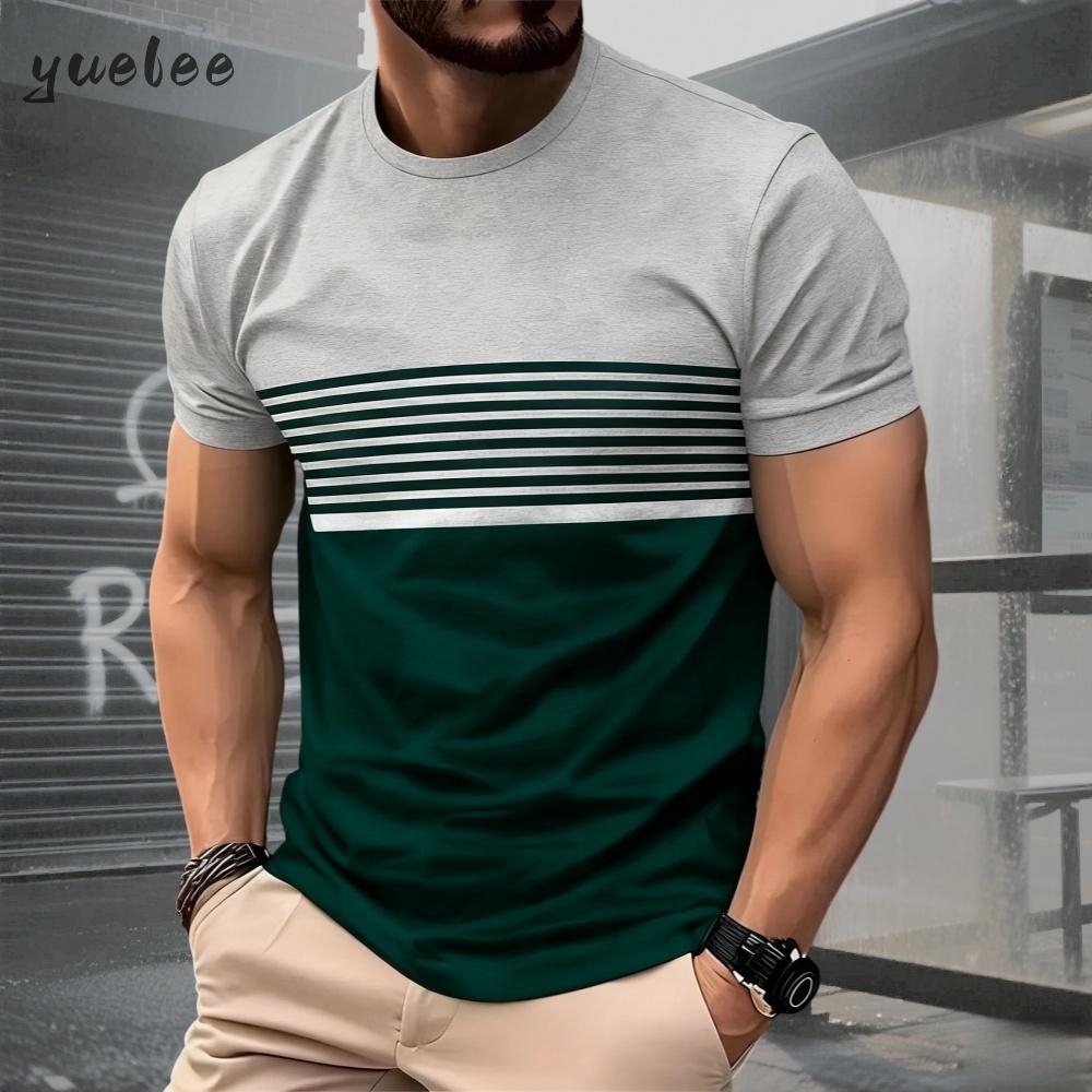 Summer Men's Classic Men's Fashion 3D Men's 3D Stripe Printed Short Sleeve T-shirt Plus Size Men's Clothing