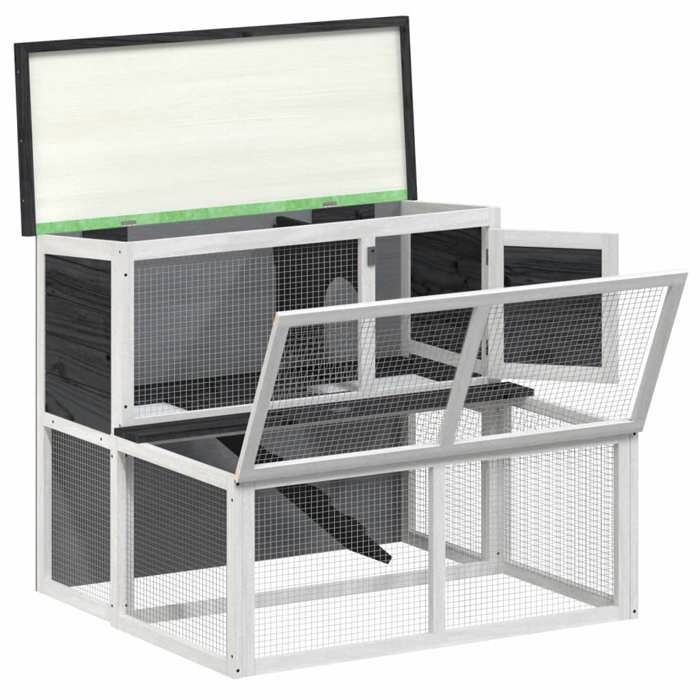 Clapier - Maison Exclusive - Gris - Bois de pin massif - 2 niveaux avec plateau extractible