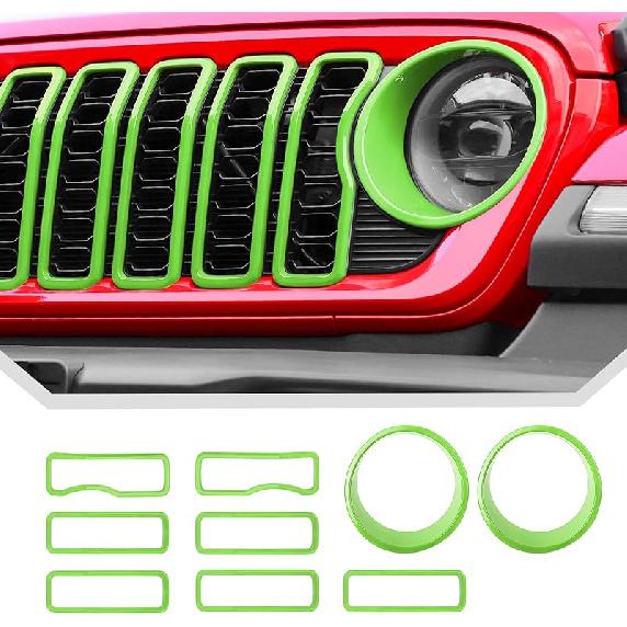 JeCar Grill Erts For Jeep Wrangler JL JLU 2024+ Grill Covers & Headlight Covers Trim Kit Accessories (Red)