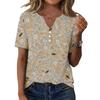 Women's Casual Floral Print V-Neck Short Sleeve T-Shirt Top with Decorative Buttons for Everyday Wear
