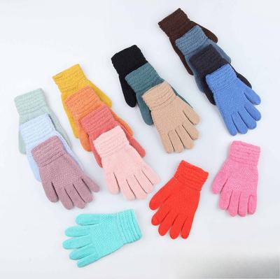 5-10 Years Old Children's Gloves Winter Warm Solid Color Jelly Color Cute Plus Velvet Cold-proof Gloves for Middle Older Children with Full Fingers