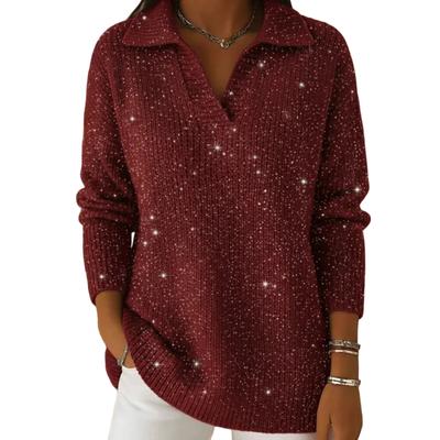 Damen Lässiger und Modischer Langärmliger Gestrickter Einfarbiger Oberteil-Pullover