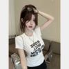 Letter Slim Short Sleeve T-Shirt Women's Spring and Summer New Korean Casual Skinny Black Bottom Shirt Women's Top