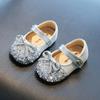 Girls Gold Sequin Bow Decor Mary Jane Dress Shoes