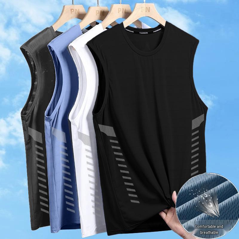 Herren Schnelltrocknendes Ärmelloses Sporttanktop aus Eisseide für Sommer-Fitness und Laufen