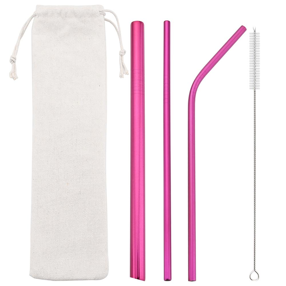 Gold Reusable Straw 304 Stainless Steel Sharp Straw Metal Drinking Straws with Cleaner Brush for Bubble Tea Smoothie Milkshake