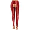 Damen Glänzende Open-Crotch Steg-Leggings Dehnbar Glatt Mittlere Taille Elastischer Bund Skinny Hosen